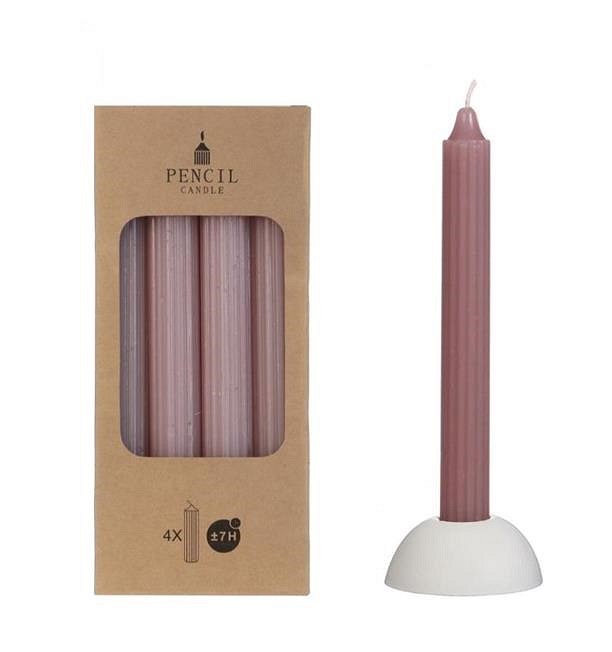  Pencil candle h.20 Ø2.2 cm  - Mauve Pink - set 4