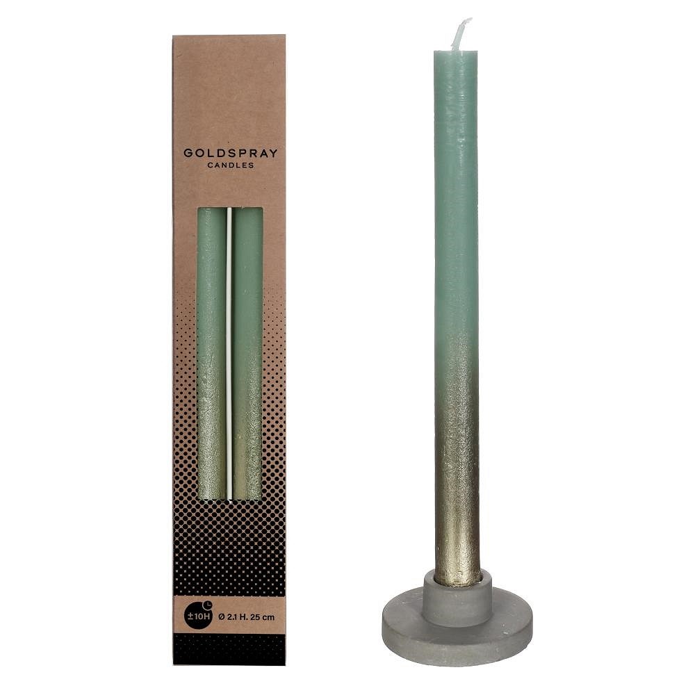 Dinner candle Ø2.1 h. 25cm eucalyptus w. gold spray set/2