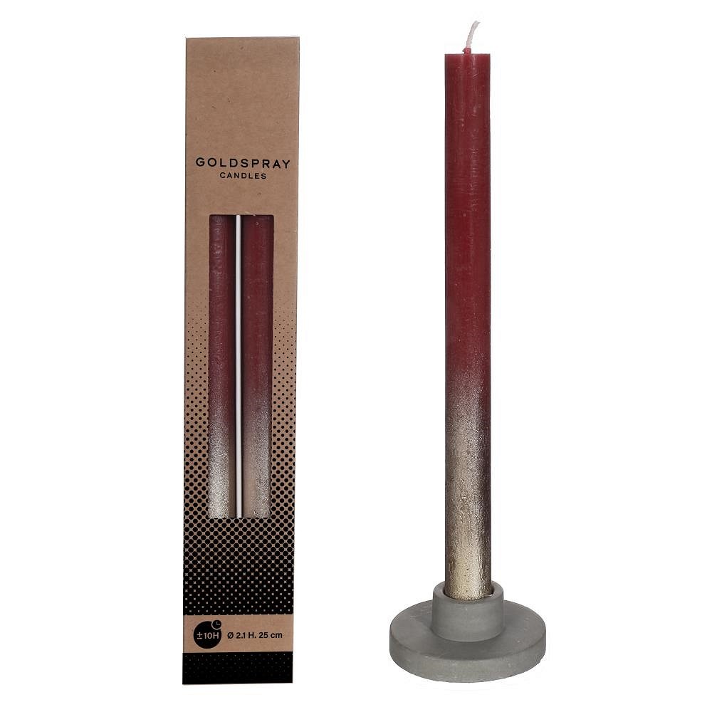 Dinner candle Ø2.1 h. 25cm bordeaux w. gold spray set/2