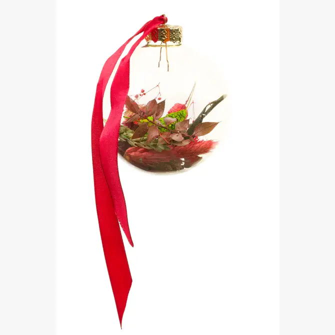 Christmas ornament with Dried flowers - Red