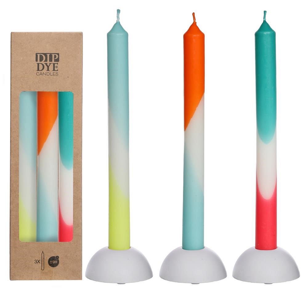 Dip Dye taper candle h.24 Ø2,2 cm set 3 blue-red- yellow