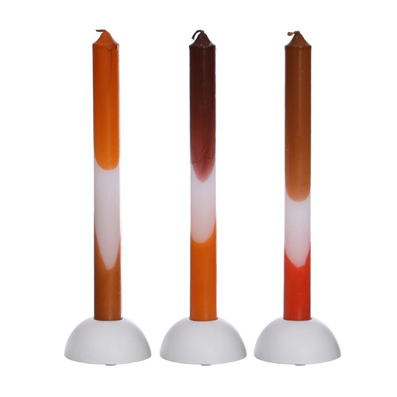 Dip Dye taper candle h.24 Ø2,2 cm set 3 orange-brown