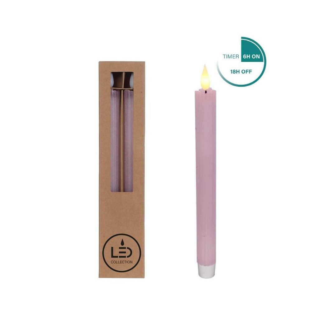 LED Pencil candle set/2 Ø2.1 h.25 pink w. timer