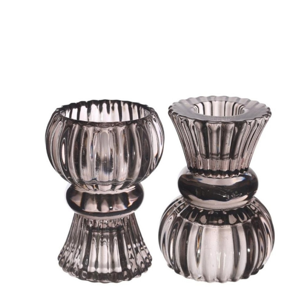 Duo candle holder Nora Ø6 x h.8 cm grey