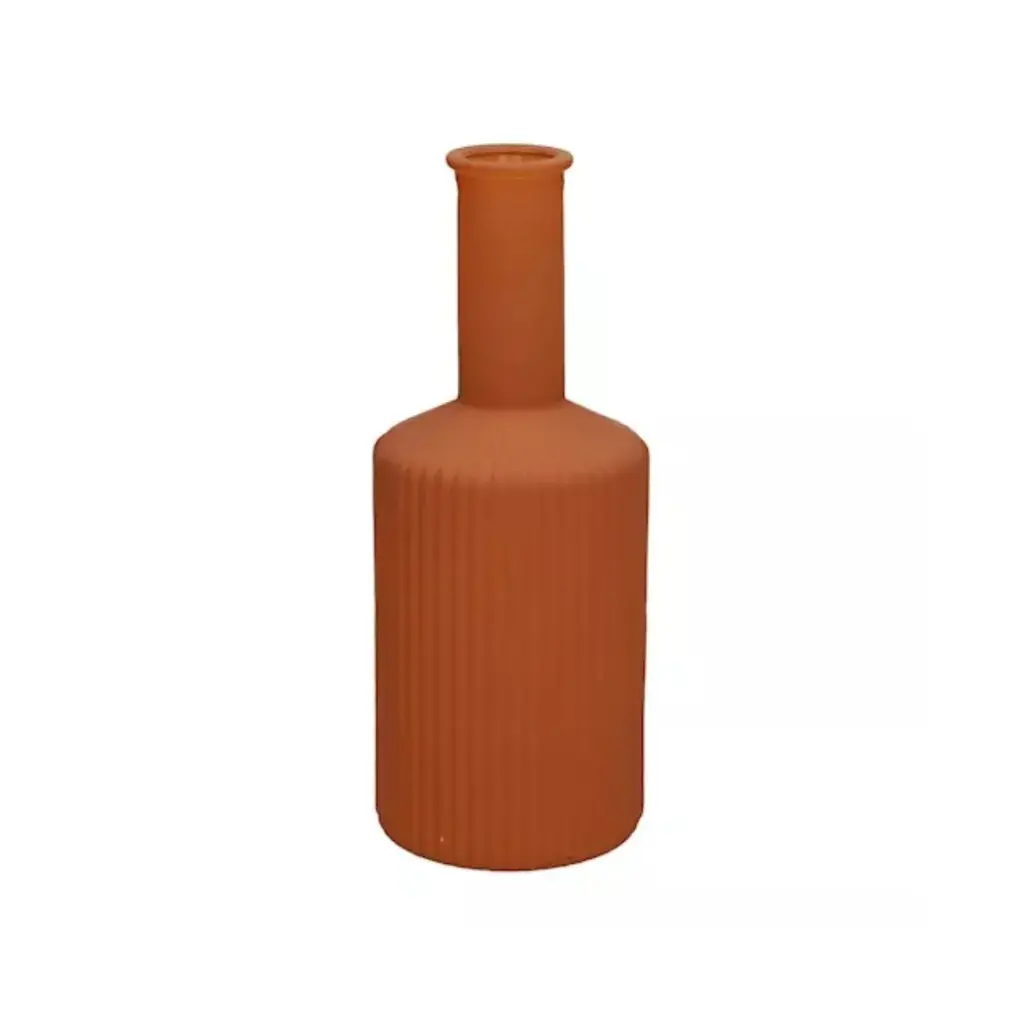 Vase Caro Lines Neck Matte Brown 20.5cm