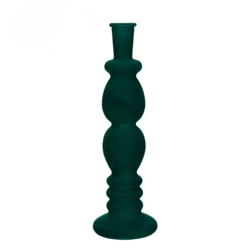 Florence Candle Vase velvet flock h.28 Ø9 cm dark green