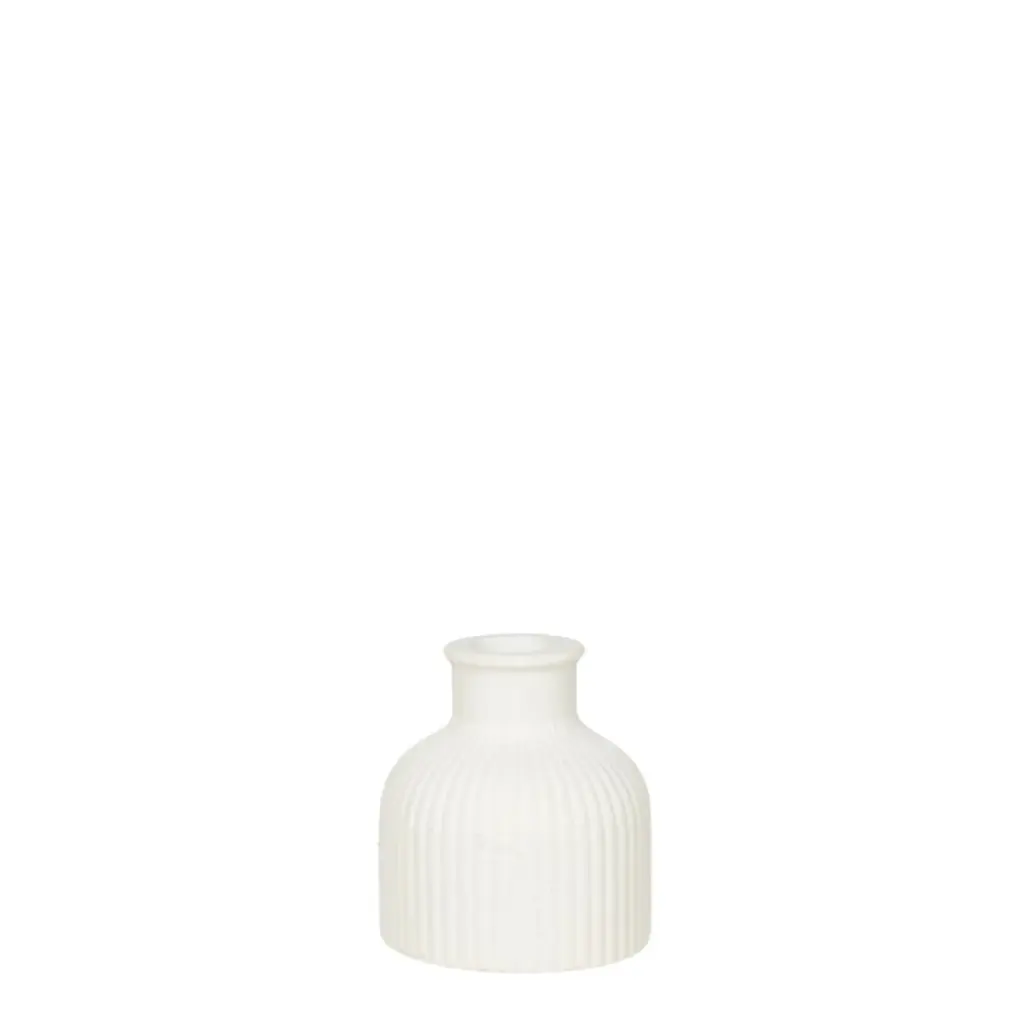 Ceramic Vase Ribbed White - Small 8x7cm