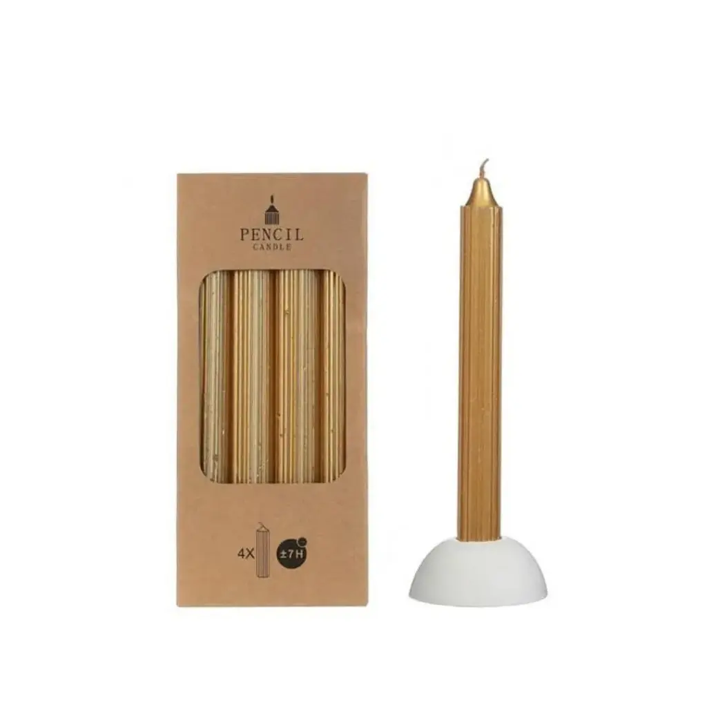  Pencil candle h.20 Ø2.2 cm  - Gold set x 4