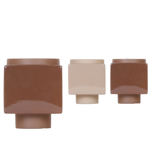 [PP0461] POTS ONLY - Cube pot white & brown mix large