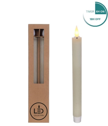 [32583] LED Pencil candle set/2 Ø2.1 h. 25cm cream