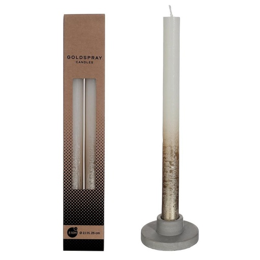 [32313] Dinner candle Ø2.1 h. 25cm cream w. gold spray set/2