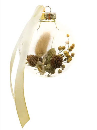 [CB70-WH] Christmas ornament with Dried flowers - Gold