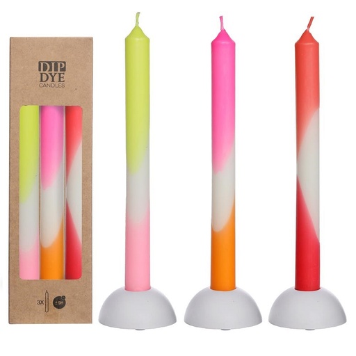 [32281] Dip Dye taper candle h.24 Ø2,2 cm set 3 pink-orange-red-yellow