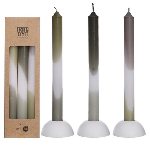 [32292] Dip Dye taper candle h.24 Ø2,2 cm set 3 olive-sage