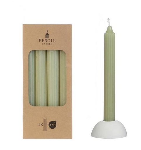 [32385]  Pencil candle h.20 Ø2.2 cm  - Dusty green - set 4