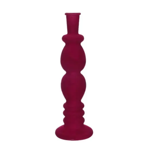 [35291] Florence Candle Vase velvet flock h.28 Ø9 cm cherry