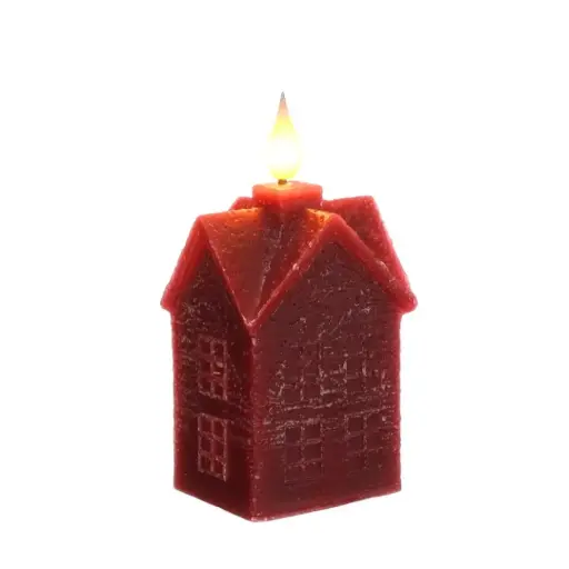 [32761] LED wax house l.6,3 w.5 h.12 cm cherry