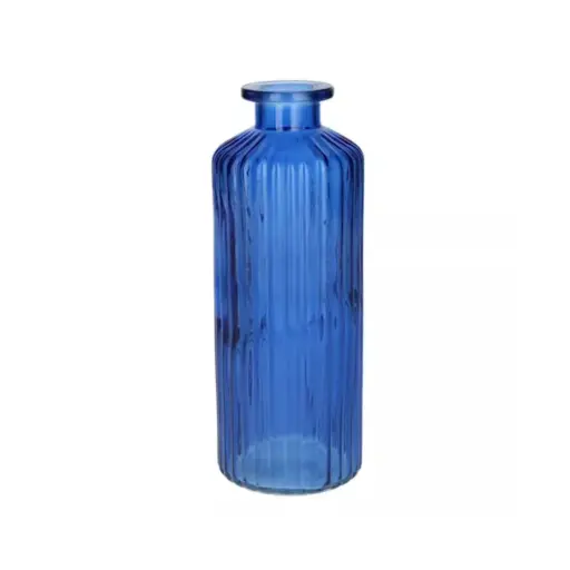 [666113000] Bottle Caro Lines Transparent Cobalt Blue Medium 20cm