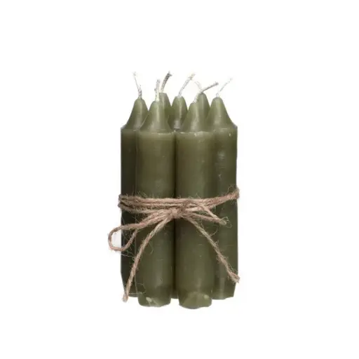 [32160] Taper candle moss green  h.11 cm set 7 