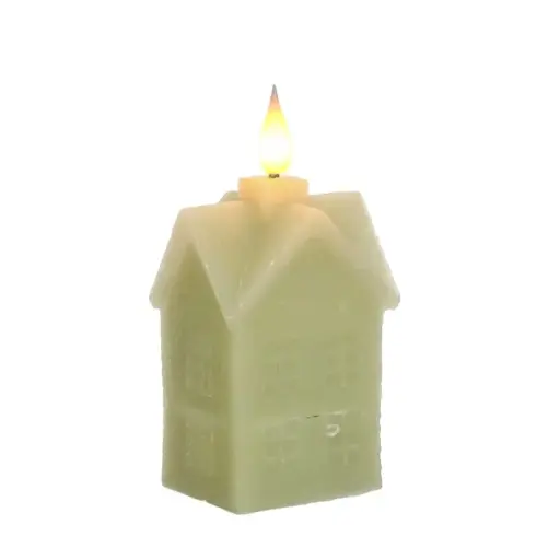 [32765] LED wax house l.6,3 w.5 h.12 cm dusty green