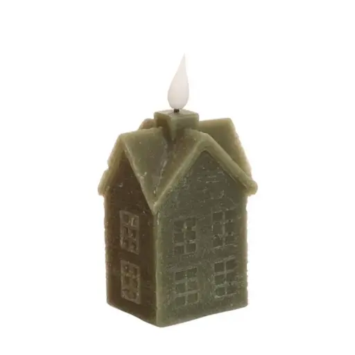 [32760] LED wax house l.6,3 w.5 h.12 cm dark green