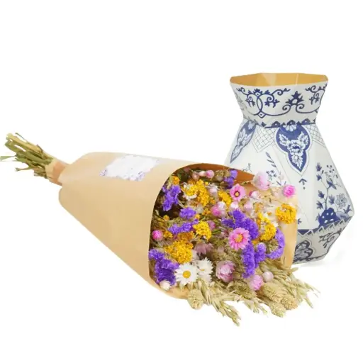 [TSB80-Dutch] Dried Flowers Dutch Field Bouquet – Complete Set with Vase & Transit Box